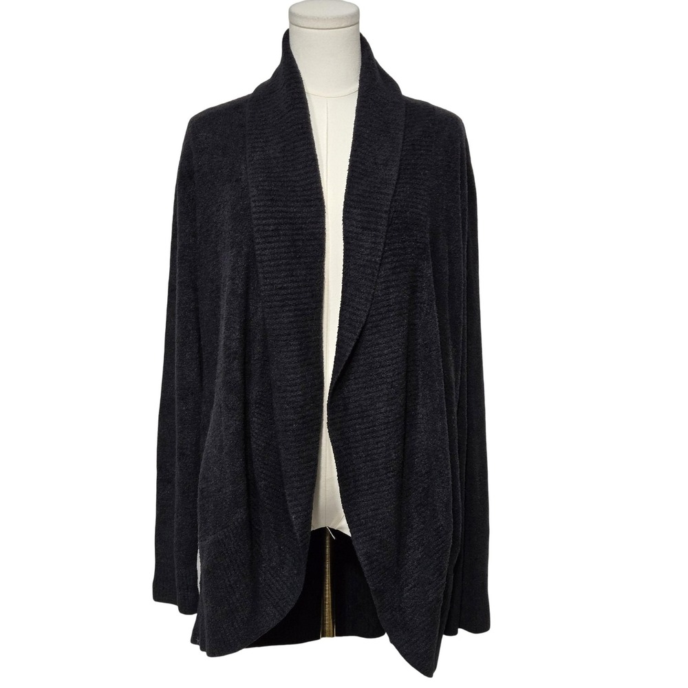Barefoot Dreams Cardigan Sweater Womens Medium Gray CozyChic Lite Open Knit